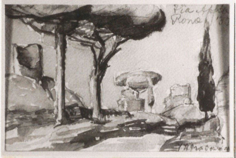 Tekening van Via Appia in Rome