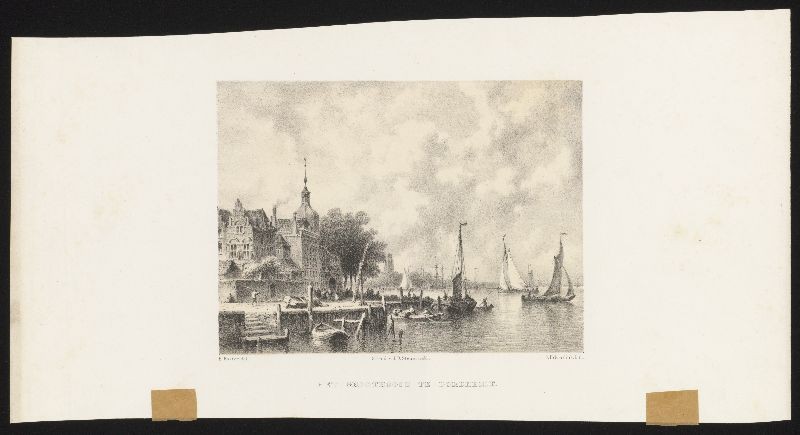 Lithografie. Gezicht op het Groothoofd te Dordrecht.