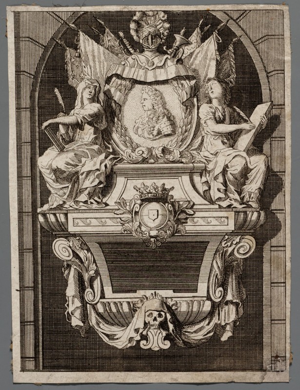 Ornamentprent. Second Liure de Tombeaux et d'Epitaphes. Titelblad.