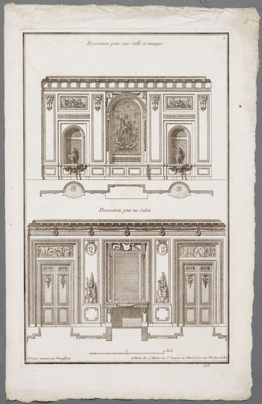 Ornamentprent. Modéles pour la Decoration de Lambris á l’usage des Apartements. Pour une Salle a manger et un Salon.