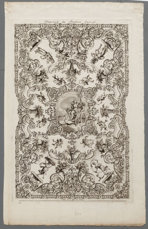 Ornamentprent. Premier des Magnifiques Carosses de Mr. le Duc d’ Ossuna. Imperiale du Premier Carosse.