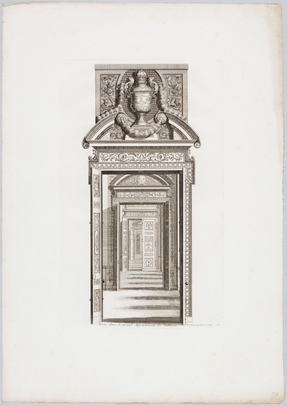 Ornamentprent. Ornemens de peinture et de sculpture, qui sont dans la Galerie d’Apollon, au Chasteau du Louvre, et dans le grand Appartement du Roy, au palais des Tuilleries. Porte, dans le grand Appartement des Tuileries (heruitgave?).