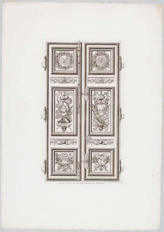 Ornamentprent. Ornemens de peinture et de sculpture, qui sont dans la Galerie d’Apollon, au Chasteau du Louvre, et dans le grand Appartement du Roy, au palais des Tuilleries. Porte, dans le grand Appartement des Tuileries (heruitgave?).