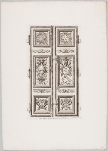 Ornamentprent. Ornemens de peinture et de sculpture, qui sont dans la Galerie d’Apollon, au Chasteau du Louvre, et dans le grand Appartement du Roy, au palais des Tuilleries. Porte, dans le grand Appartement des Tuileries (heruitgave?).