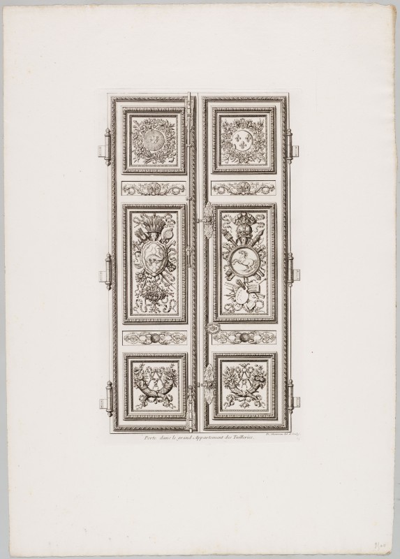 Ornamentprent. Ornemens de peinture et de sculpture, qui sont dans la Galerie d’Apollon, au Chasteau du Louvre, et dans le grand Appartement du Roy, au palais des Tuilleries. Porte, dans le grand Appartement des Tuileries (heruitgave?).