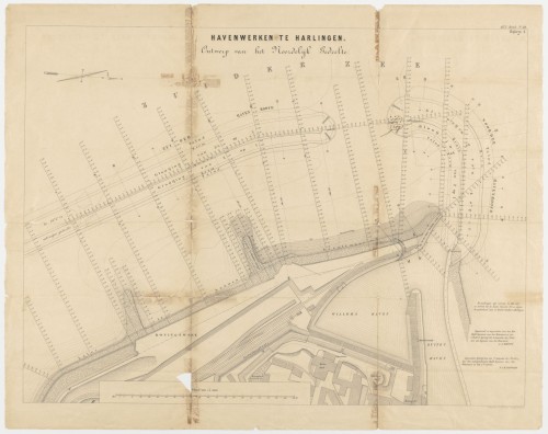 Plattegrond van de havenwerken te Harlingen