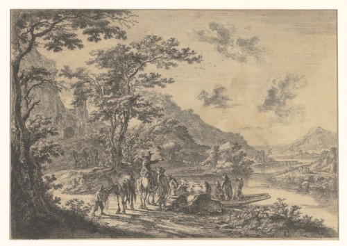 Landschap met wachtende reizigers