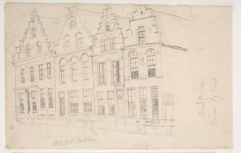 Tekening van oude gevels van Dokkum